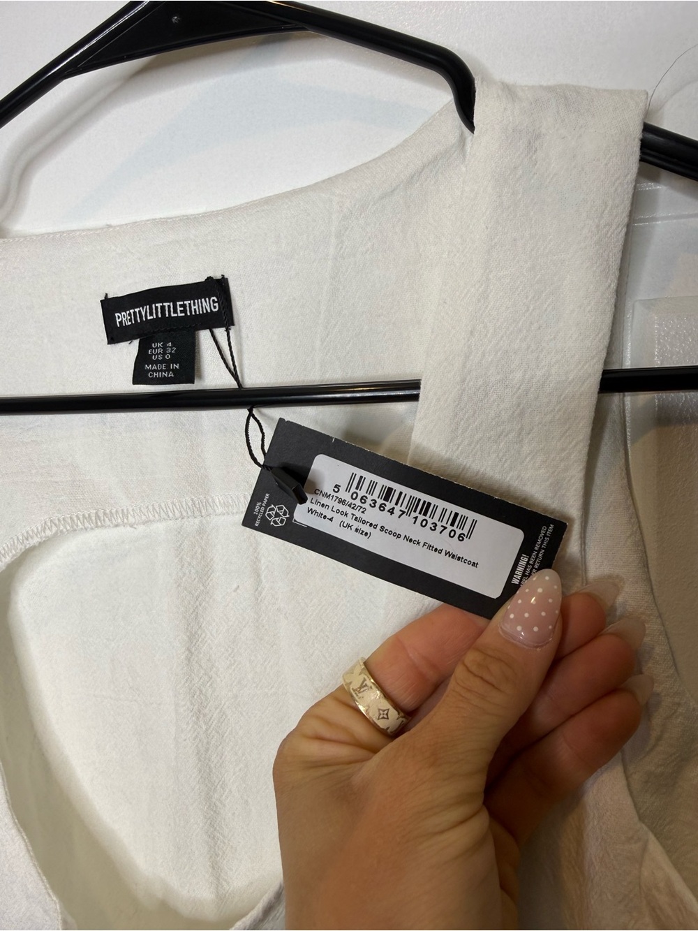 PrettyLittleThing WHITE LINEN LOOK SCOOP NECK WIDE LEG PANT CO-ORD SET - Picture 9 of 10